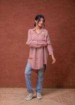 Thumbnail for Juniper Viscose Linen Dusty Pink Embellished Shirt With Sequin & Bead Details