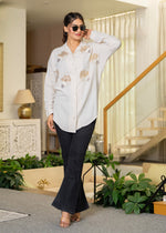 Thumbnail for Juniper Viscose Linen Off White Embellished Shirt With Sequin & Bead Details