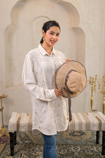 Thumbnail for Juniper Off-White Embroidered Viscose-Linen Shirt With Zari Work