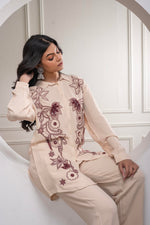 Thumbnail for Juniper Viscose Linen Cream Maroon Embellished Shirt And Pant Co-Ord Set With Sequin & Bead Details