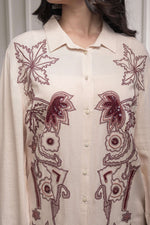 Thumbnail for Juniper Viscose Linen Cream Maroon Embellished Shirt And Pant Co-Ord Set With Sequin & Bead Details