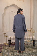 Thumbnail for Juniper Viscose Linen Grey Embellished Shirt And Pant Co-Ord Set With Sequin & Bead Details