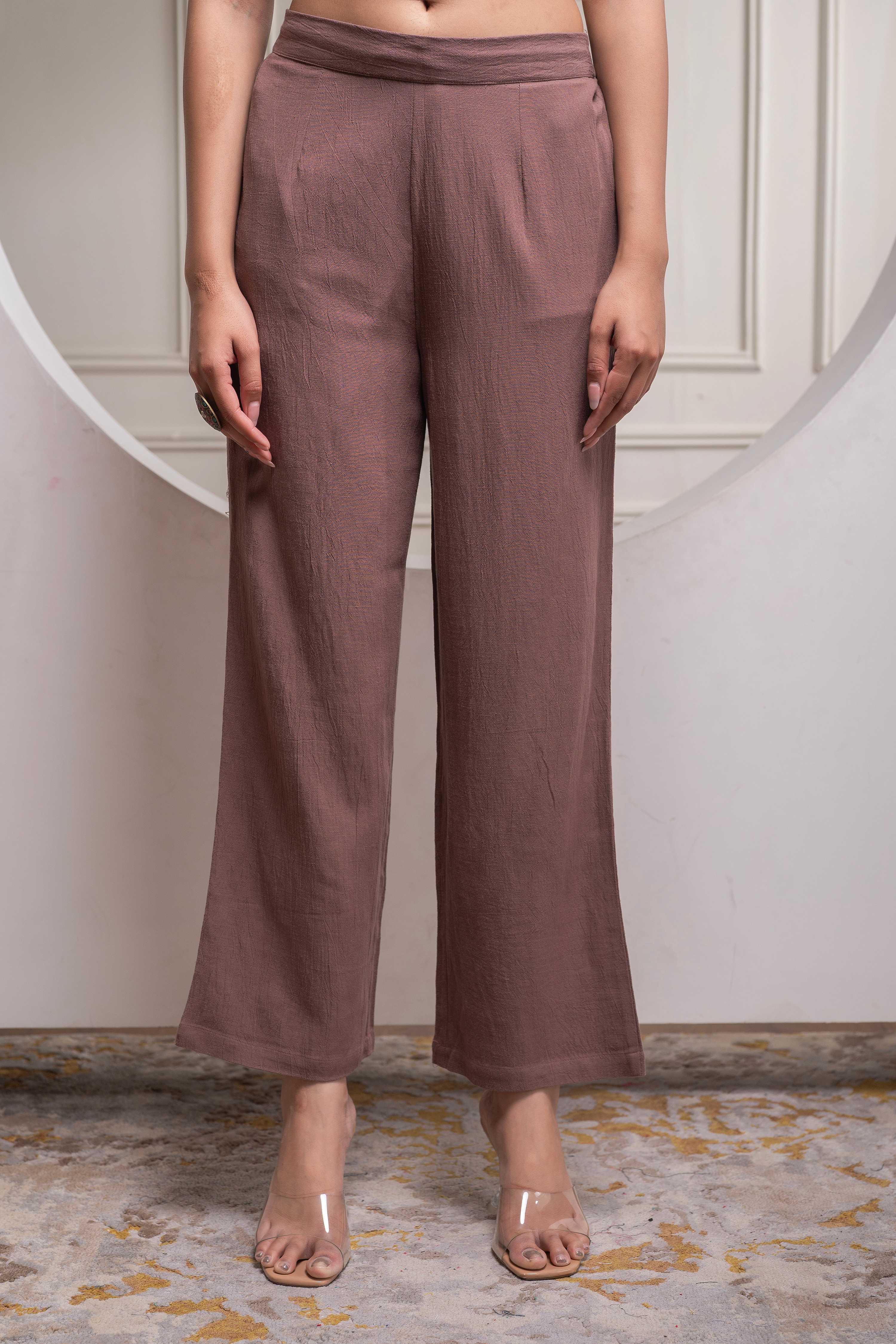 Juniper Brown Embellished Viscose Co-Ord Set With Bead Details