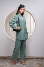 Thumbnail for Juniper Sage Green Embellished Viscose Co-Ord Set With Bead Details