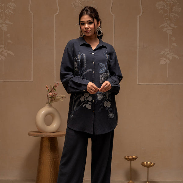 Juniper Grey Embroidered Viscose Co-Ord Set With Thread Work Detailing - Distacart