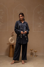 Thumbnail for Juniper Grey Embroidered Viscose Co-Ord Set With Thread Work Detailing