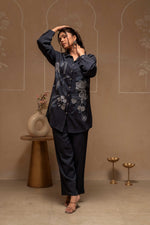Thumbnail for Juniper Grey Embroidered Viscose Co-Ord Set With Thread Work Detailing