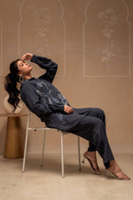 Thumbnail for Juniper Grey Embroidered Viscose Co-Ord Set With Thread Work Detailing