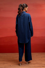 Thumbnail for Juniper Viscose Linen Indigo Embroidered Shirt And Pant Co-Ord Set With Thread Work