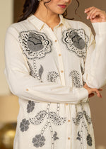 Thumbnail for Juniper Off-White Embroidered Viscose-Linen Co-Ord Set With Bead & Thread Work