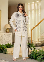 Thumbnail for Juniper Off-White Embroidered Viscose-Linen Co-Ord Set With Bead & Thread Work