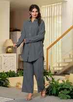 Thumbnail for Juniper Grey Embellished Viscose-Linen Co-Ord Set With Sequin Detailing