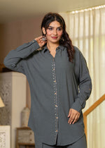 Thumbnail for Juniper Grey Embellished Viscose-Linen Co-Ord Set With Sequin Detailing