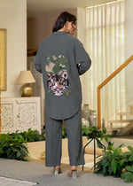 Thumbnail for Juniper Grey Embellished Viscose-Linen Co-Ord Set With Sequin Detailing