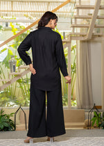 Thumbnail for Juniper Viscose Linen Black Embroidered Shirt And Pant Co-Ord Set With Thread Work