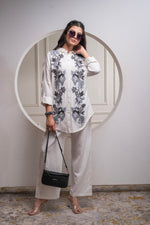 Thumbnail for Juniper Viscose Linen Off White Embroidered Shirt And Pant Co-Ord Set With Thread Work