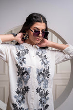 Thumbnail for Juniper Viscose Linen Off White Embroidered Shirt And Pant Co-Ord Set With Thread Work