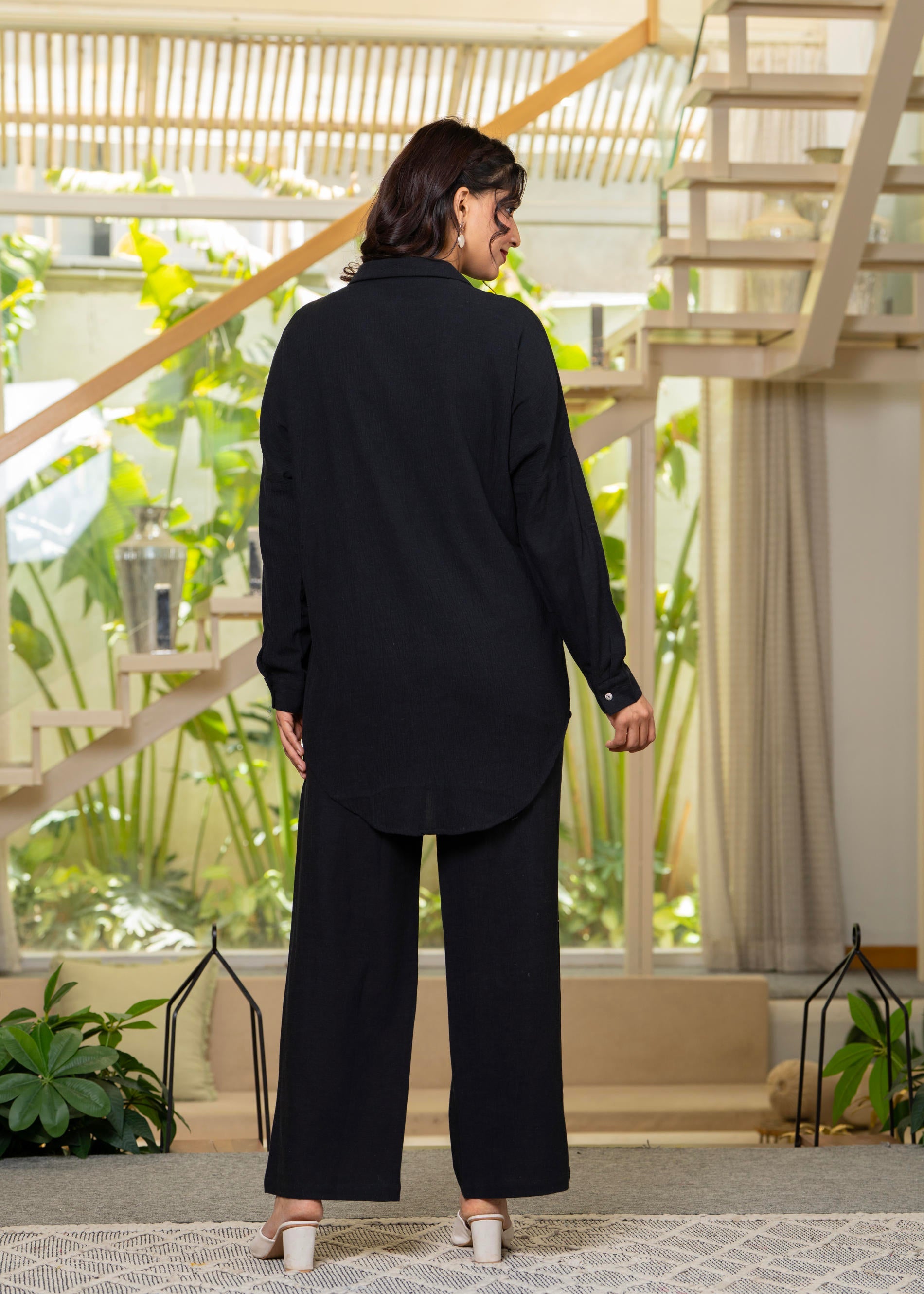 Juniper Black Embroidered Viscose Co-Ord Set With Beads & Sequin Highlights