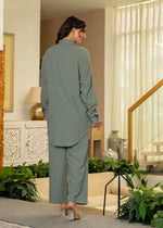 Thumbnail for Juniper Sage Green Embroidered Viscose Co-Ord Set With Beads & Sequin Accents