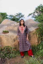 Thumbnail for Juniper Black Floral Poly Kurta And Pants Set With Mirror, Thread Work And Tassels Detail