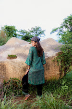 Thumbnail for Juniper Polycotton Green Embroidered Kurta Pant Set With Thread & Mirror Work