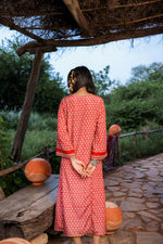 Thumbnail for Juniper Red Embroidered A-Line Kurta With Mirror & Thread Work
