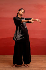 Thumbnail for Juniper Black Solid Cotton Shirt And Pants Co-Ord Set With Thread Work