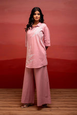 Thumbnail for Juniper Onion Pink Solid Cotton Shirt And Pants Co-Ord Set With Thread Work