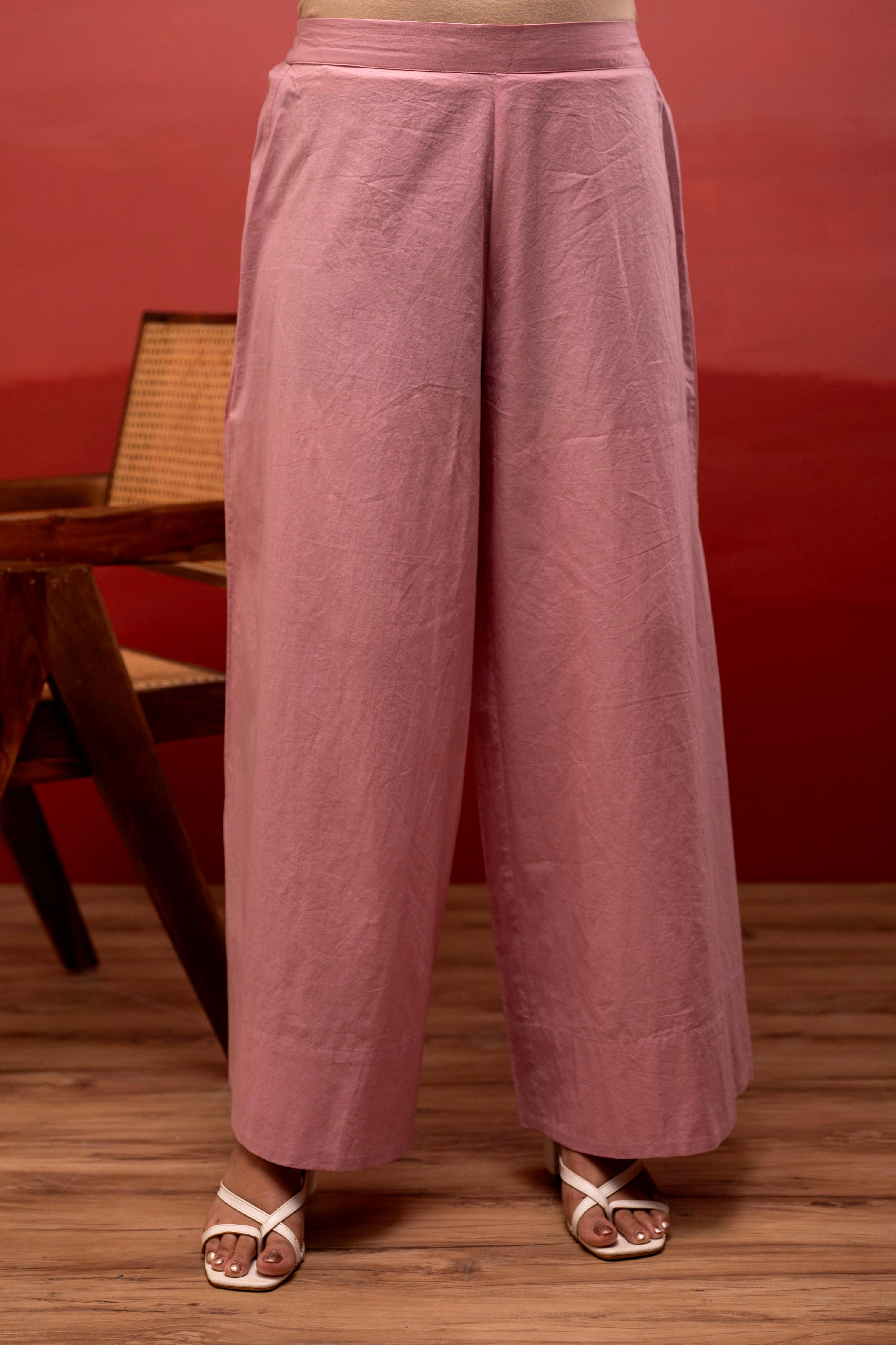 Juniper Onion Pink Solid Cotton Shirt And Pants Co-Ord Set With Thread Work