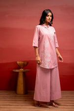 Thumbnail for Juniper Onionpink Solid Cotton Shirt And Pants Co-Ord Set With Thread Work - Distacart