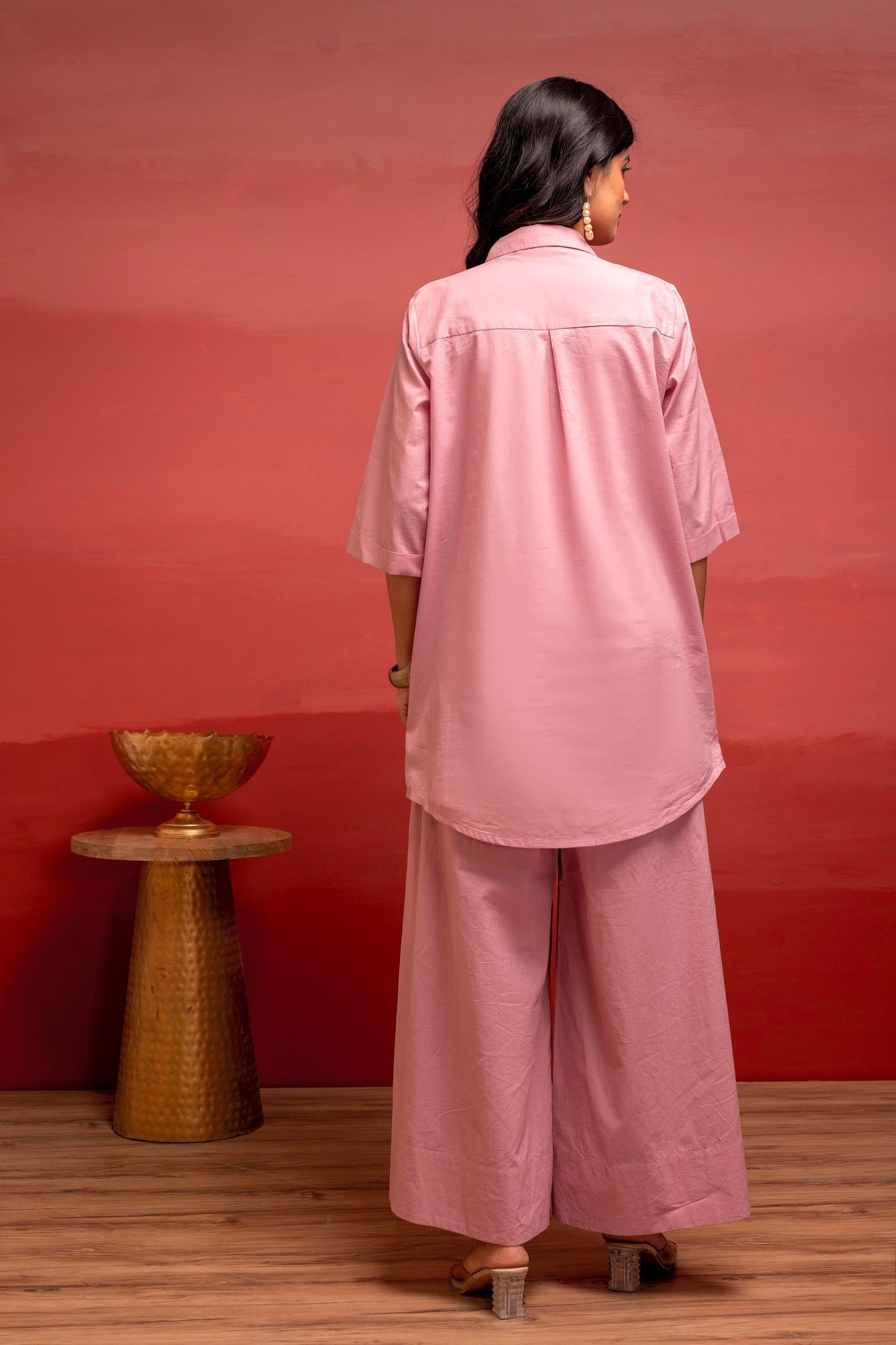 Juniper Onionpink Solid Cotton Shirt And Pants Co-Ord Set With Thread Work - Distacart