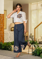 Thumbnail for Juniper White & Teal Cotton-Viscose Embroidered Co-Ord Set With Thread Work & Lace