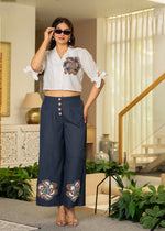 Thumbnail for Juniper White & Teal Cotton-Viscose Embroidered Co-Ord Set With Thread Work & Lace