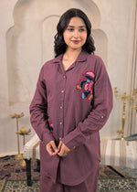 Thumbnail for Juniper Viscose Linen Mauve Embroidered Top And Pant Co-Ord Set With Thread Work