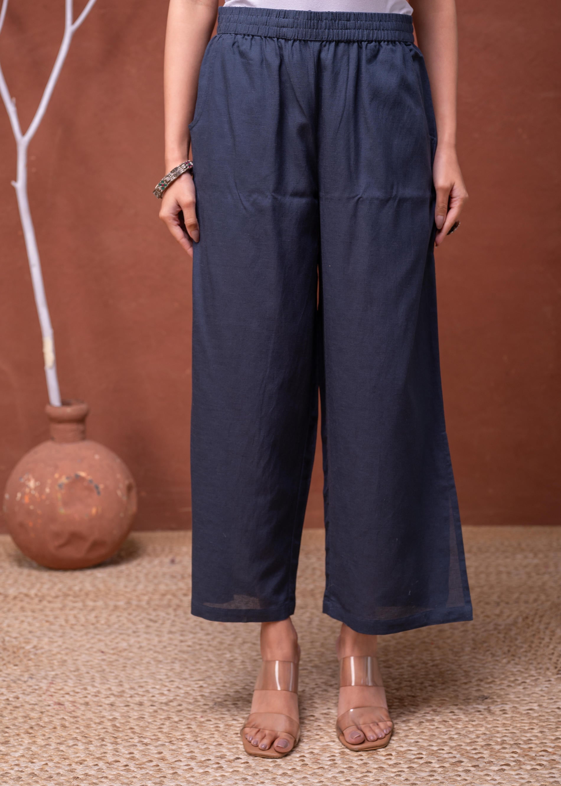 Juniper Viscose Linen Teal Embroidered Top And Pant Co-Ord Set With Thread Work