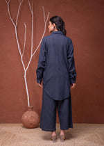 Thumbnail for Juniper Viscose Linen Teal Embroidered Top And Pant Co-Ord Set With Thread Work