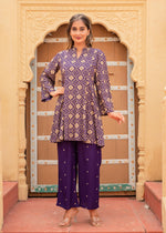 Thumbnail for Juniper Purple Gold Geometric Printed Kurta With Pants
