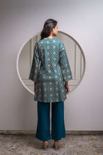 Thumbnail for Juniper Teal Floral Printed Kurta & Solid Pants Set In 100% Viscose