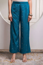 Thumbnail for Juniper Teal Floral Printed Kurta & Solid Pants Set In 100% Viscose