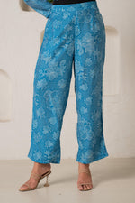 Thumbnail for Juniper Blue Floral Embellished A-Line Kurta Pant And Dupatta Set With Beads & Sequence Work