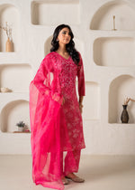 Thumbnail for Juniper Fuchsia Floral Embellished A-Line Kurta Pant And Dupatta Set With Beads & Sequence Work