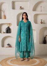 Thumbnail for Juniper Green Floral Embellished A-Line Kurta Pant And Dupatta Set With Beads & Sequence Work