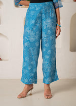 Thumbnail for Juniper Blue Floral Embellished A-Line Kurta Pant And Dupatta Set With Beads & Sequence Work