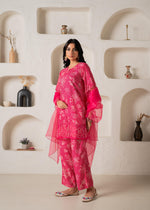 Thumbnail for Juniper Fuchsia Floral Embellished A-Line Kurta Pant And Dupatta Set With Beads & Sequence Work