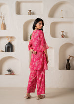 Thumbnail for Juniper Pink Floral Embellished A-Line Kurta Pant And Dupatta Set With Beads & Sequence Work