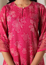 Thumbnail for Juniper Pink Floral Embellished A-Line Kurta Pant And Dupatta Set With Beads & Sequence Work