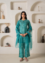 Thumbnail for Juniper Green Floral Embellished A-Line Kurta Pant And Dupatta Set With Beads & Sequence Work