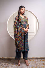 Thumbnail for Juniper Grey Floral Viscose Kurta Pant Dupatta Set With Thread Work And Sequence