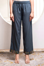 Thumbnail for Juniper Grey Floral Viscose Kurta Pant Dupatta Set With Thread Work And Sequence