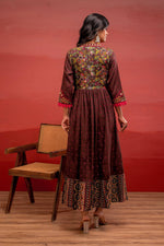Thumbnail for Juniper Viscose Brown Embroidered Long Dress And Shrug Set With Thread, Mirror Work & Beads